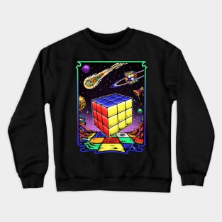 Psychedelic Space Cube - Rubik's Cube Inspired Design for people who know How to Solve a Rubik's Cube Crewneck Sweatshirt